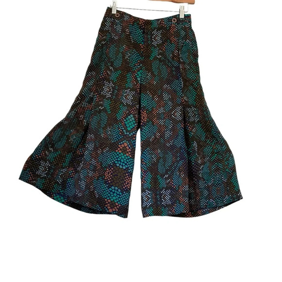 Anthropologie The Essential Culotte Sz 0 Wide Leg Cropped Snake Print Boho Retro - Picture 1 of 13